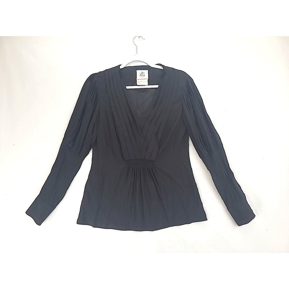 Brooks Brothers Black Fleece‎ Sz BB1 Pleated Black Silk Blouse